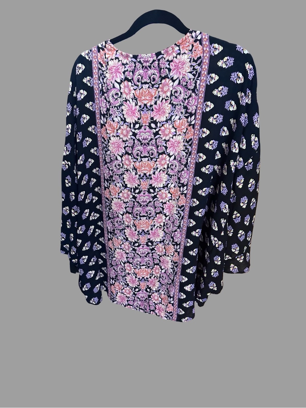Angie Black Kimono Cardigan with Pink Floral Trim - Picture 4 of 7